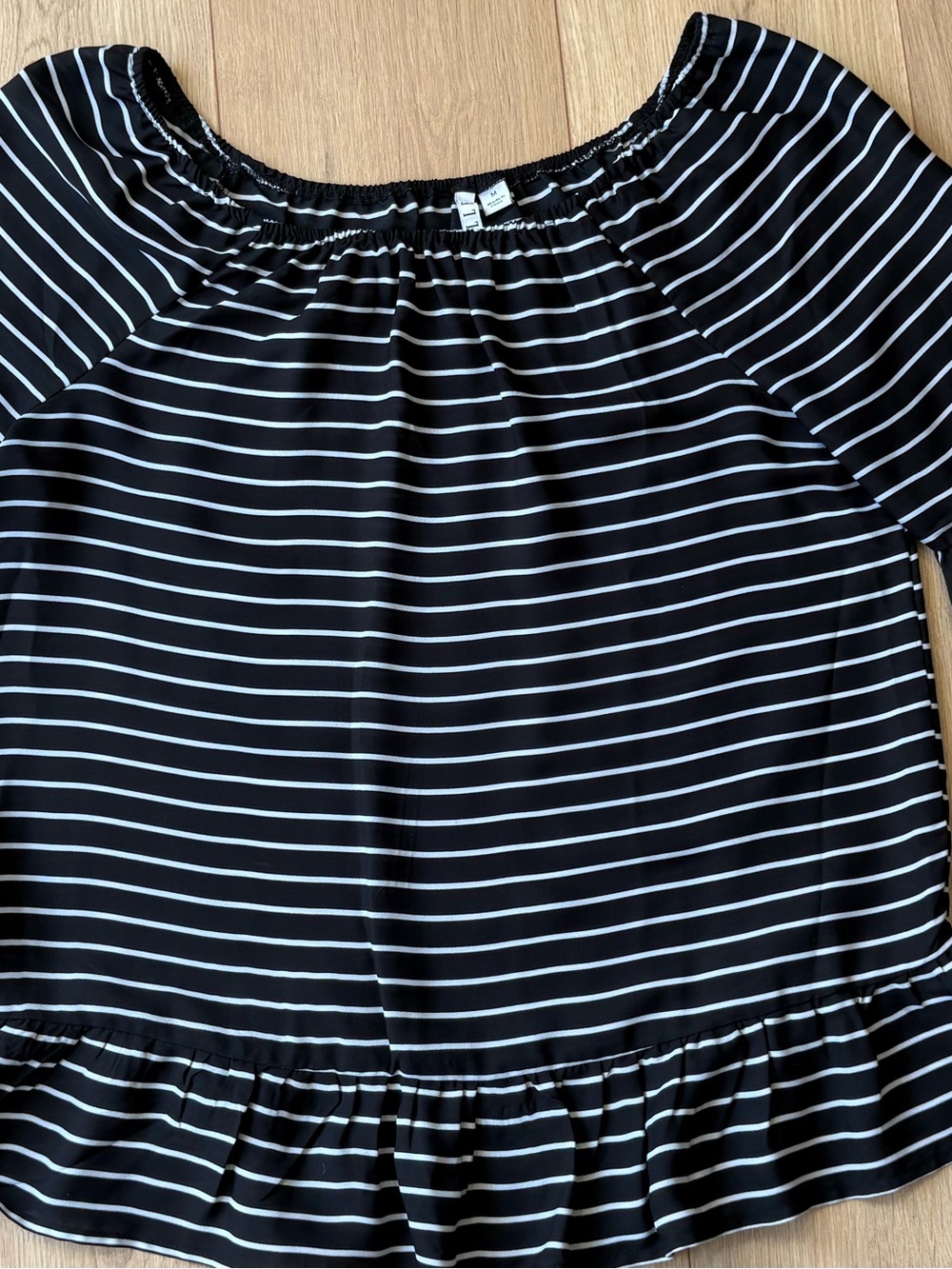 Elle Black & White Striped Off-Shoulder Ruffle Top